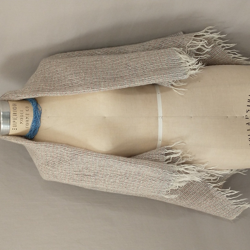 Mohair Blend Vintage Throw - Shawl 48" x50" Lightweight Weave Mauve Blue & Cream - Picture 3 of 8